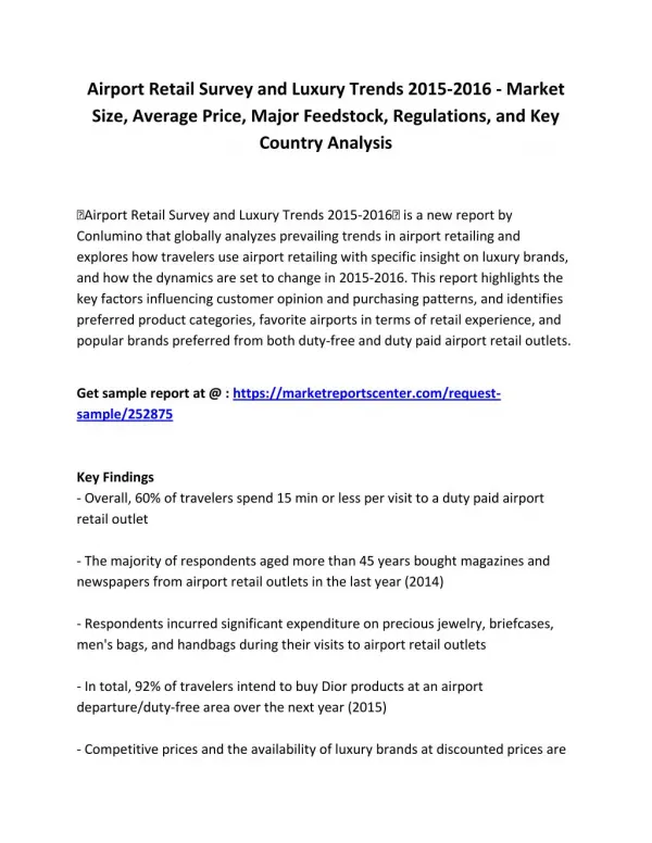 Airport Retail Survey and Luxury Trends 2015-2016 - Market Size, Forecast and Recommendations