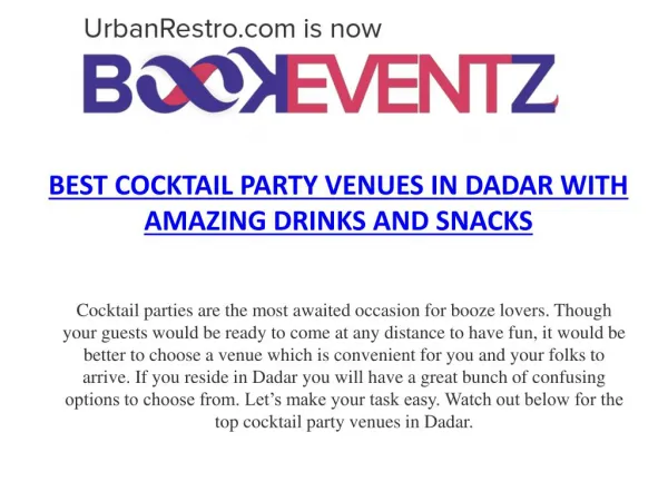 BEST COCKTAIL PARTY VENUES IN DADAR WITH AMAZING DRINKS AND SNACKS,BookEventZ