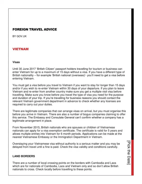 Foreign travel advice Vietnam