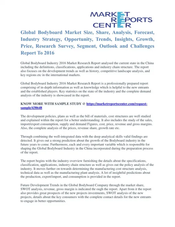 Bodyboard Market Share Analysis Report to 2016