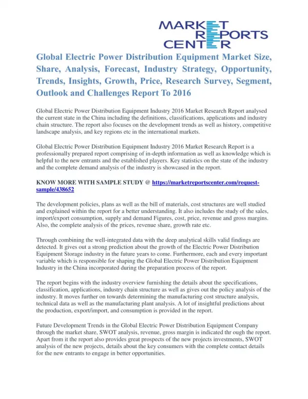 Electric Power Distribution Equipment Market Price Trends And Company Share To 2016