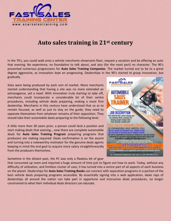 Auto sales training in 21st century