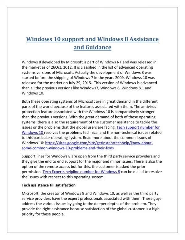 Windows 10 support and windows 8 assistance