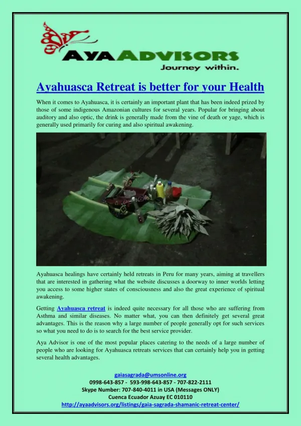 Ayahuasca Retreat is better for your Health
