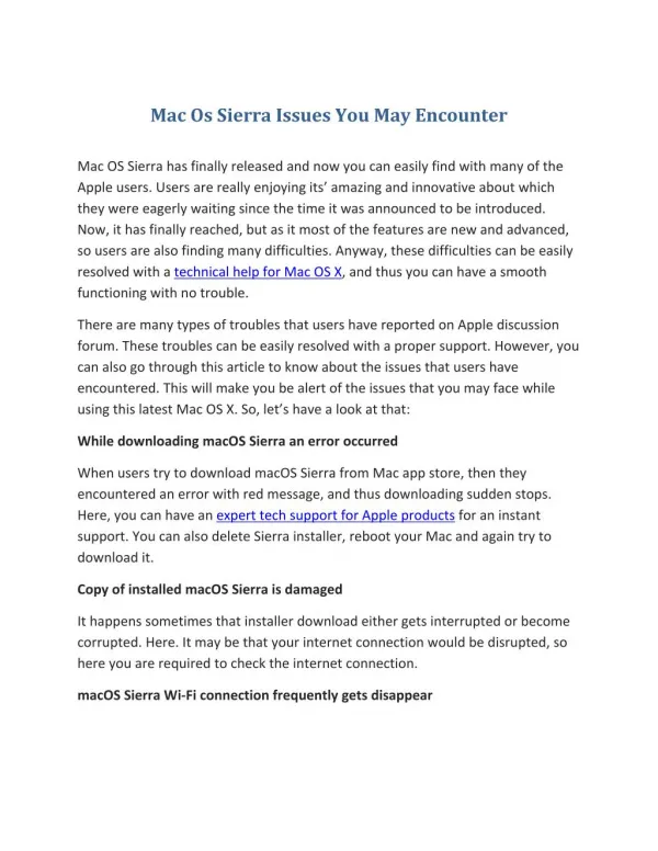 Mac Os Sierra Issues You May Encounter