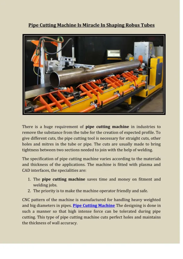 Pipe Cutting Machine Is Miracle In Shaping Robus Tubes