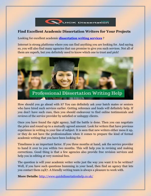 Find Excellent Academic Dissertation Writers For Your Projects