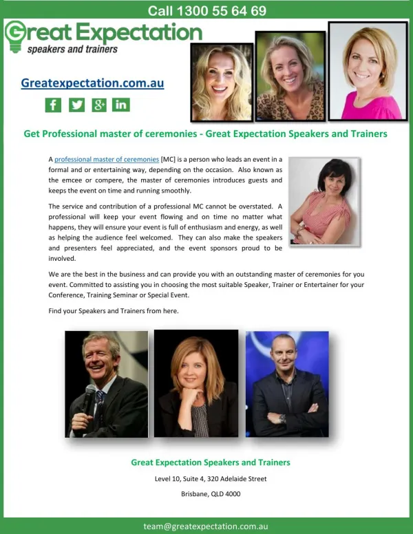 Get Professional master of ceremonies - Great Expectation Speakers and Trainers