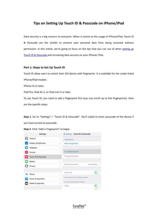 Tips on Setting Up Touch ID & Passcode on iPhone/iPad
