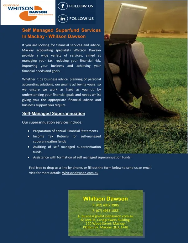 Self Managed Superfund Services In Mackay - Whitson Dawson
