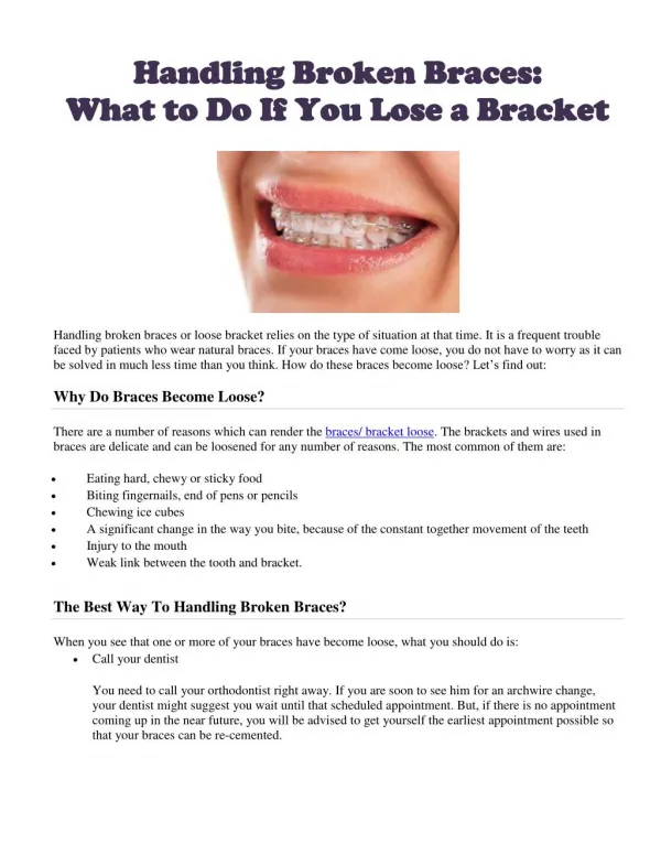 Handling Broken Braces: What to Do If You Lose a Bracket