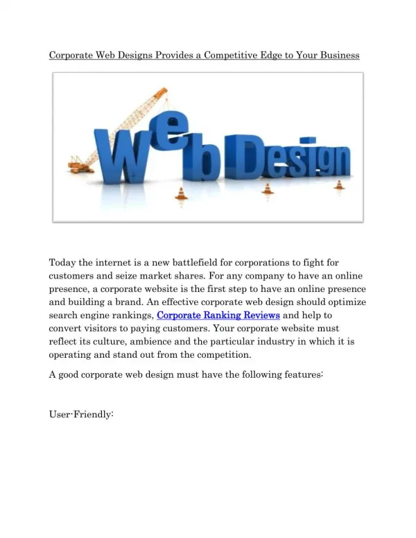 Corporate Web Designs Provides a Competitive Edge to Your Business