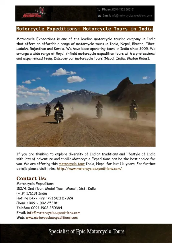 Motorcycle Tours in India - Motorcycle Expeditions