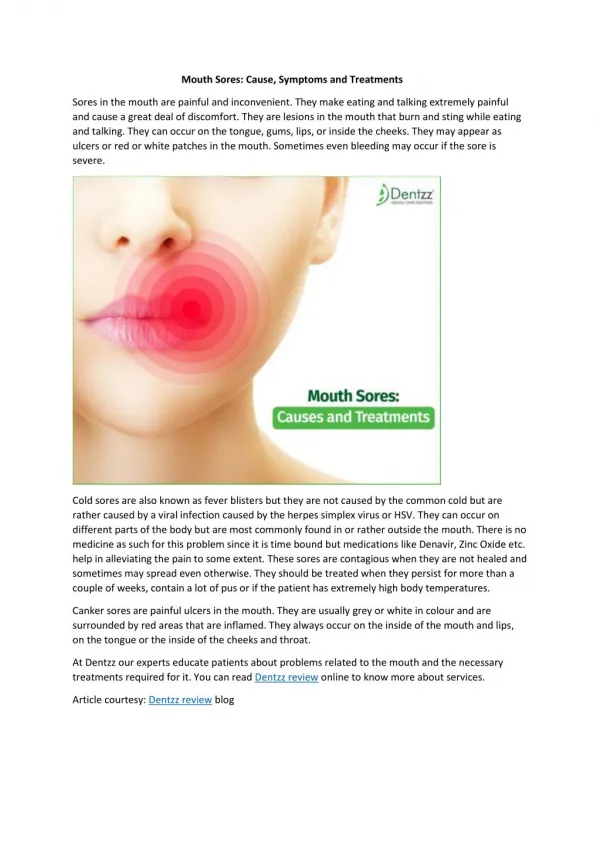 Mouth Sores: Cause, Symptoms and Treatments