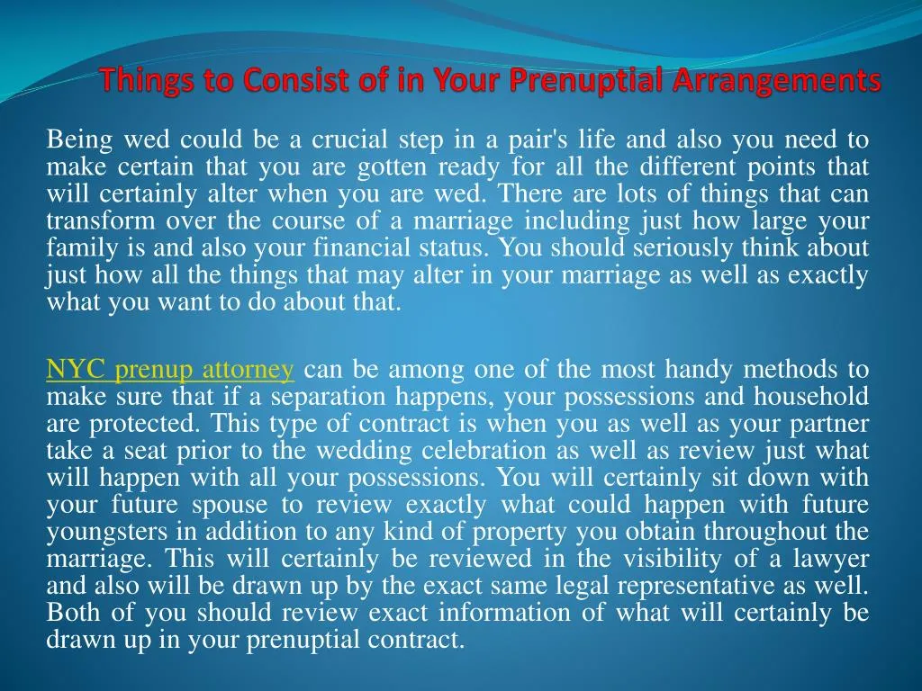 things to consist of in your prenuptial arrangements