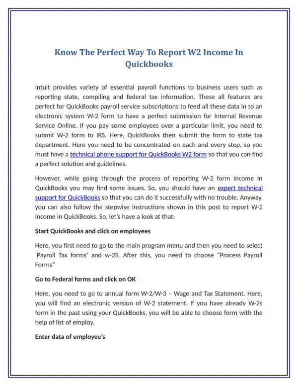 Know The Perfect Way To Report W2 Income In Quickbooks