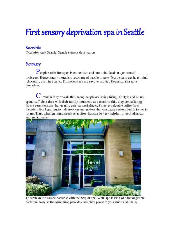 First sensory deprivation spa in Seattle