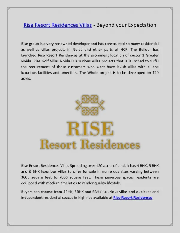 Rise Resort Residences Villas - Beyond your Expectation