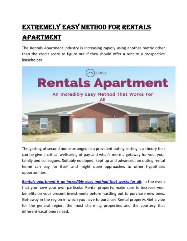 Extremely easy method for Rentals Apartment