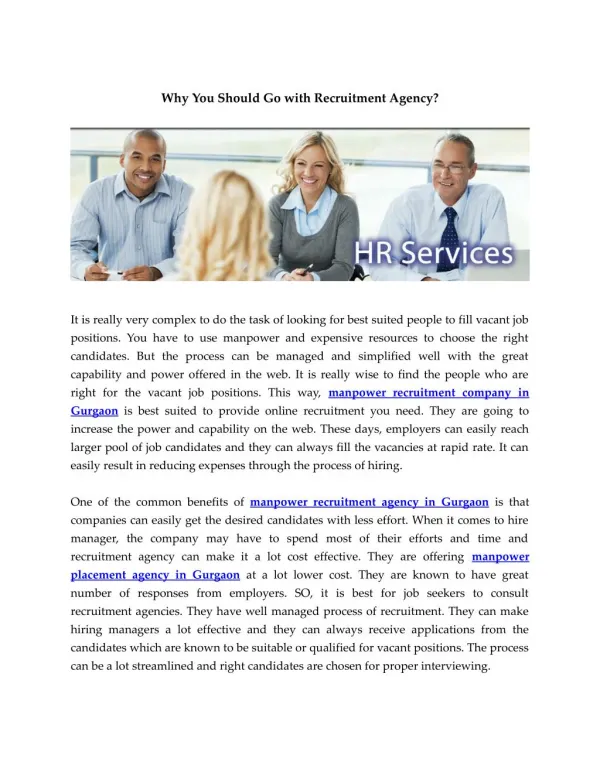 Why You Should Go with Recruitment Agency?