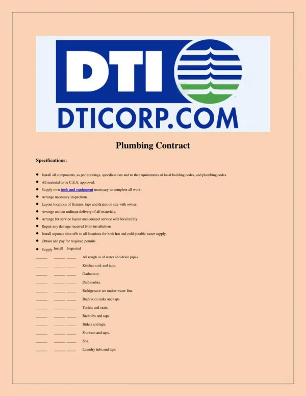 Sample Plumbing Contract