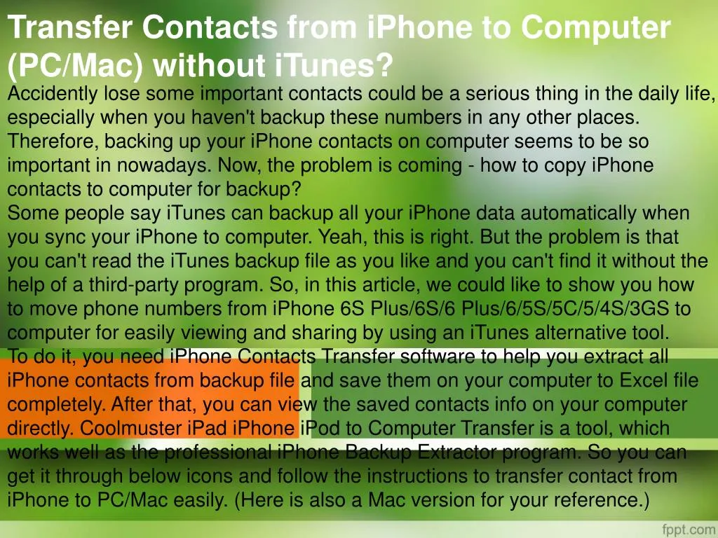 transfer contacts from iphone to computer pc mac without itunes