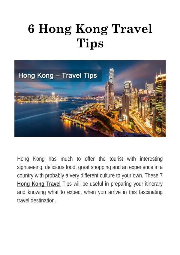 6 Hong Kong Travel Tips