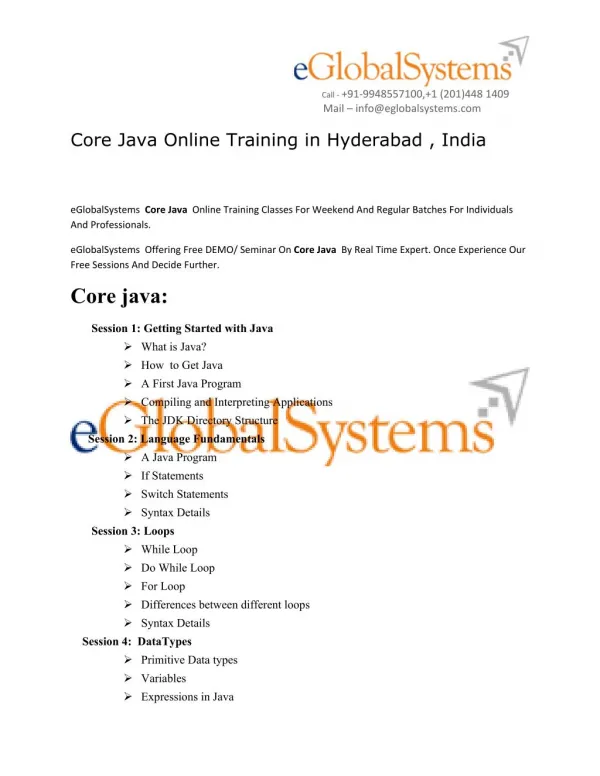 Core Java Online Training | Core Java Training in hyderabad , india , uk