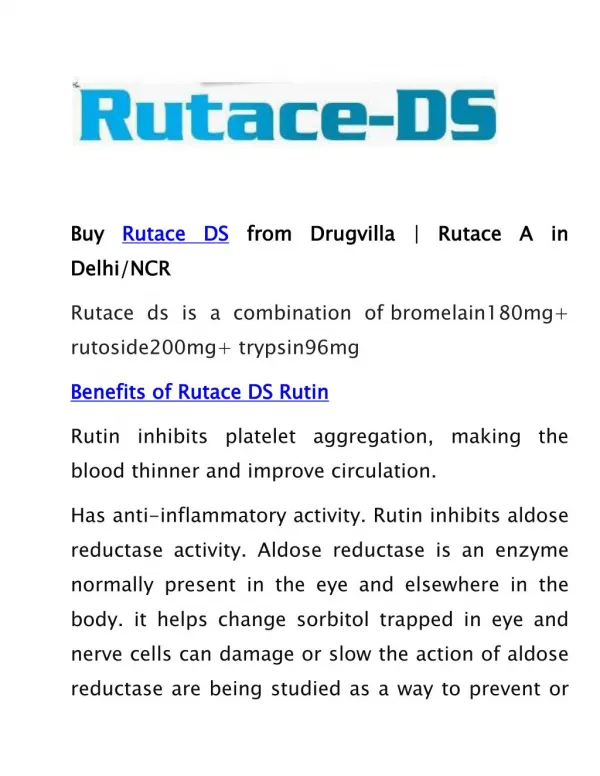 Buy Rutace DS from Drugvilla | Rutace A in Delhi/NCR