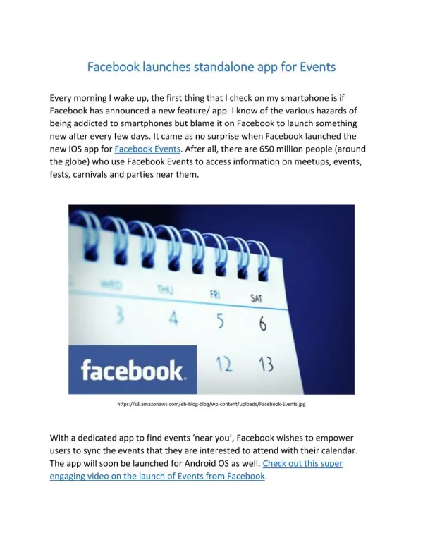 Facebook launches standalone app for Events