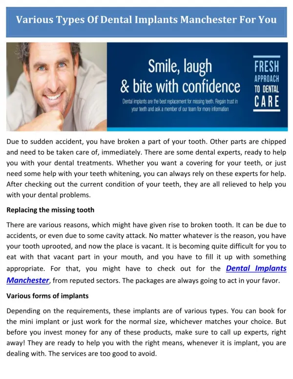 Choose The Best Dental Implants in Manchester by Gentle-Dentists