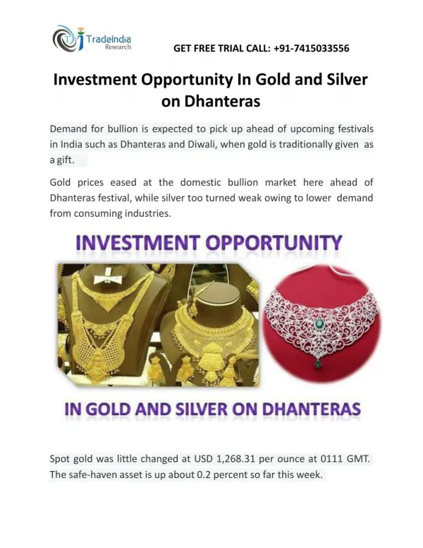 Investment Opportunity In Gold and Silver on Dhanteras