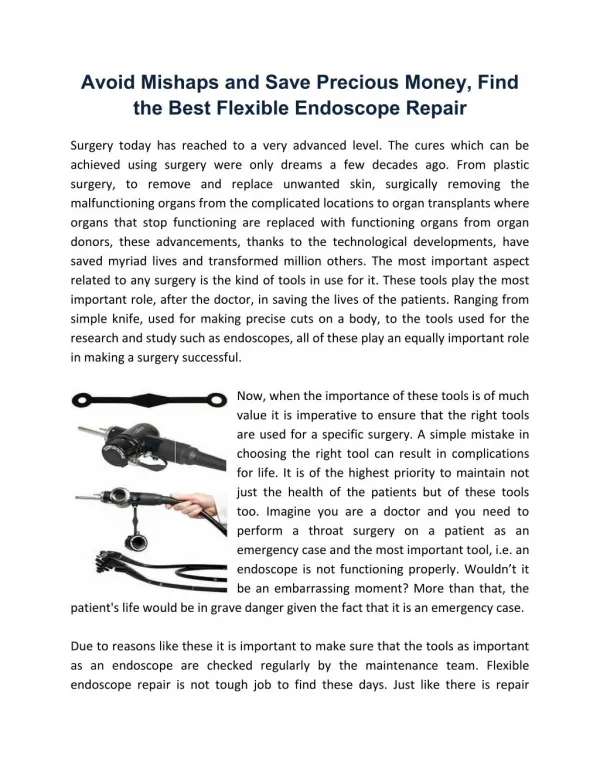 Avoid Mishaps And Save Precious Money, Find The Best Flexible Endoscope Repair