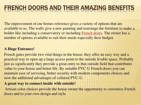 FRENCH DOORS AND THEIR AMAZING BENEFITS