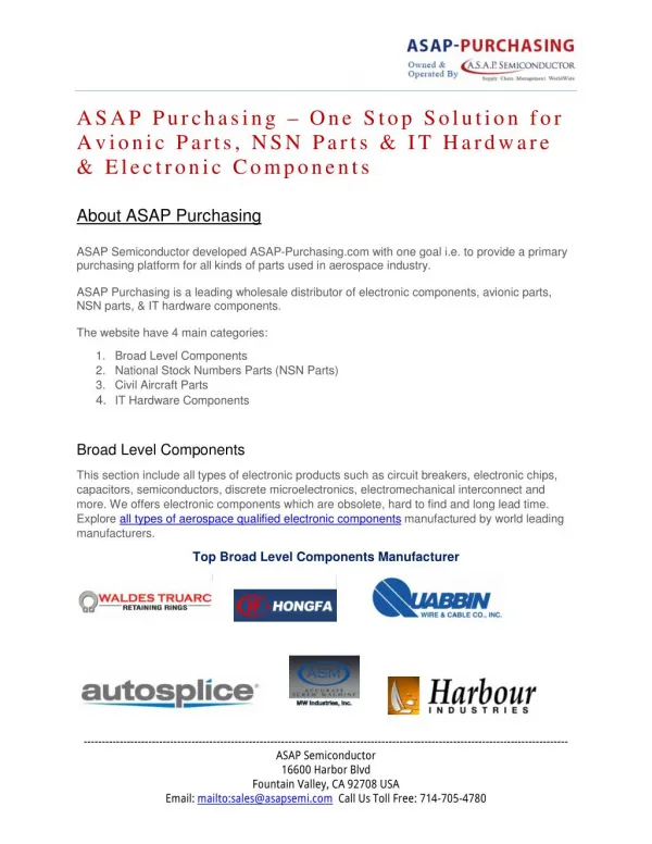 ASAP Purchasing – One Stop Solution for Aviation Parts