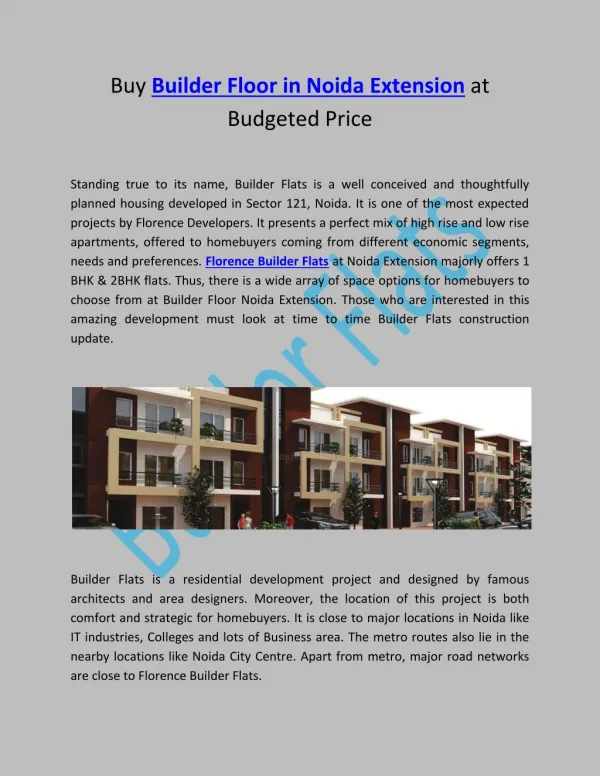 Buy Builder Floor in Noida Extension at Budgeted Price