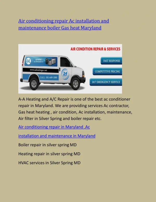 Ac Air conditioning Air conditioner, contractor Gas heat repair in Maryland