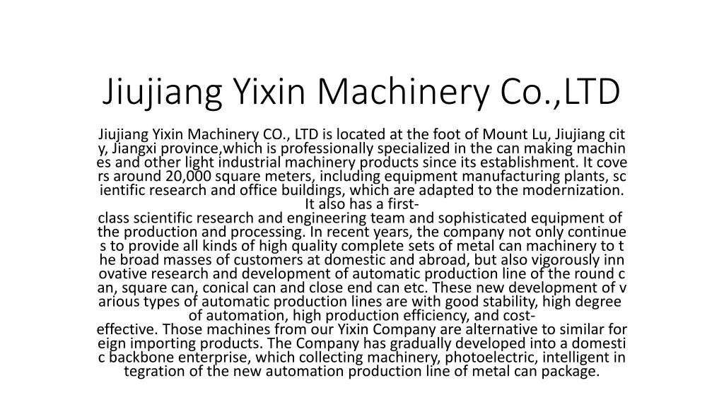 jiujiang yixin machinery co ltd