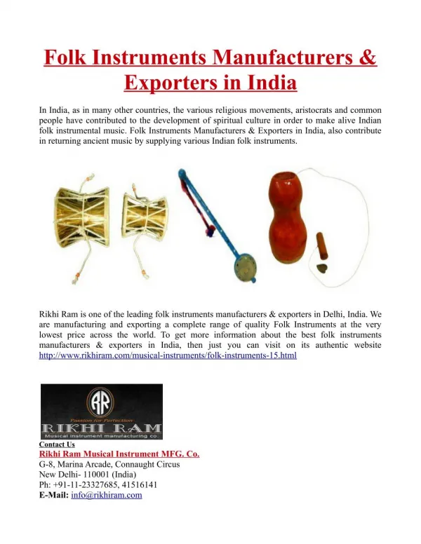 Folk Instruments Manufacturers & Exporters in India