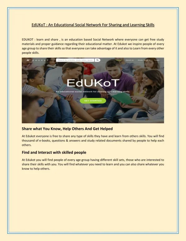 EdUKoT : An Educational Social Network For Sharing and Learning Skills