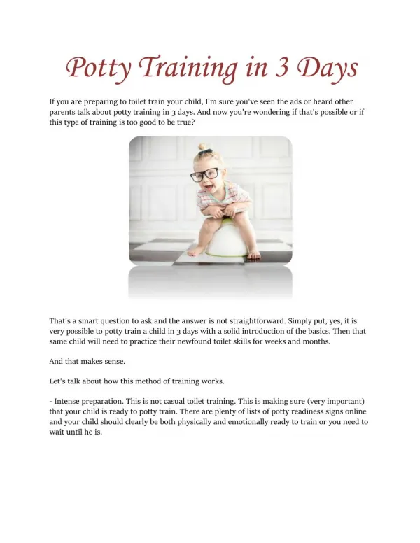 Potty Training In 3 Days Review