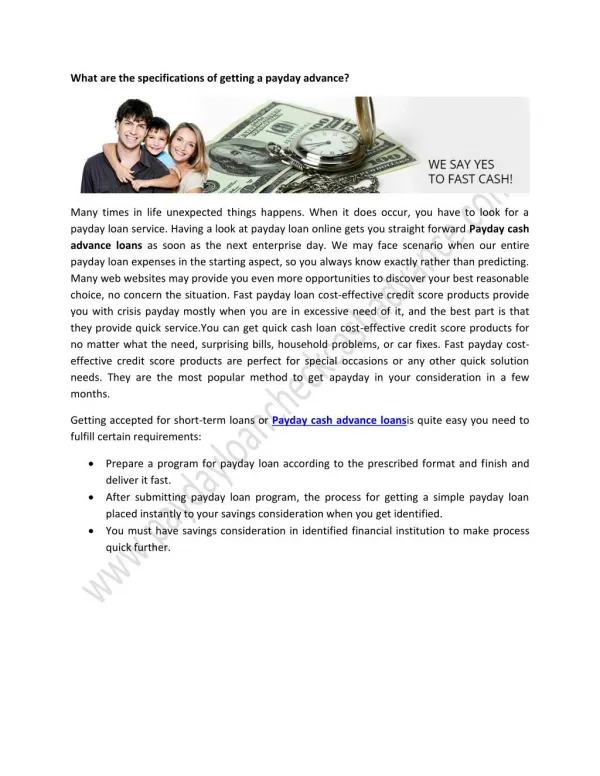 What are the specifications of getting a payday advance