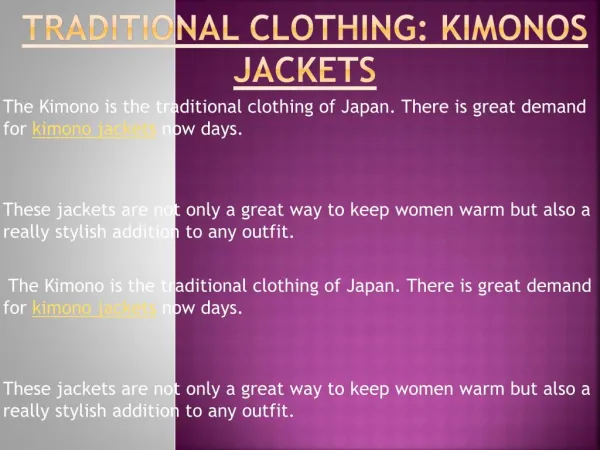 Traditional Clothing : Kimonos Jackets