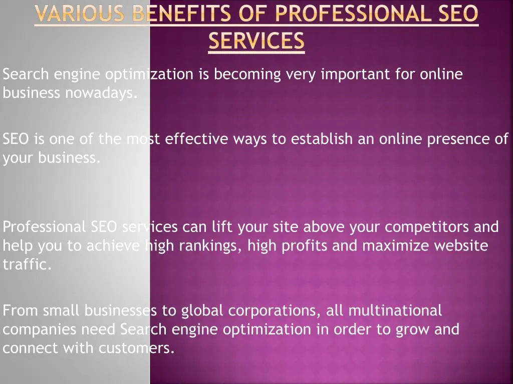 various benefits of professional seo services