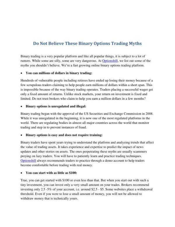 Do Not Believe These Binary Options Trading Myths