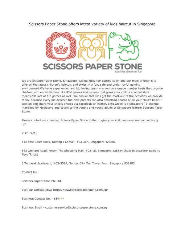 Scissors Paper Stone offers latest variety of kids haircut in Singapore