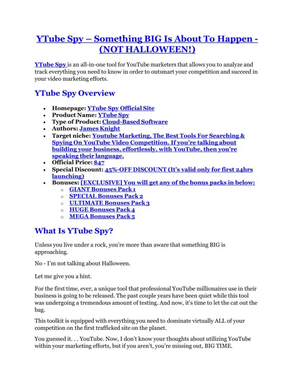 YTube Spy review and YTube Spy $11800 Bonus & Discount