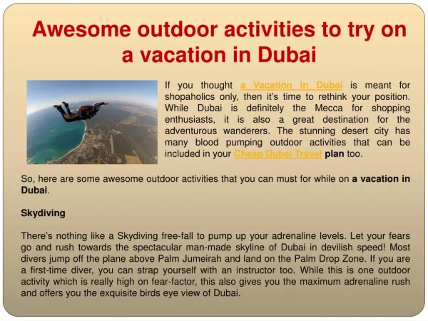 Awesome outdoor activities to try on a vacation in Dubai