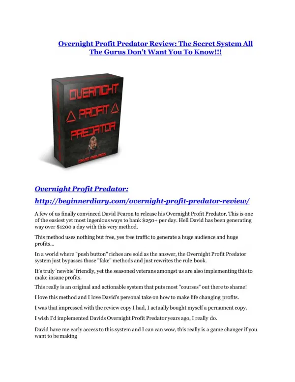 Overnight Profit Predator review - Overnight Profit Predator 100 bonus items