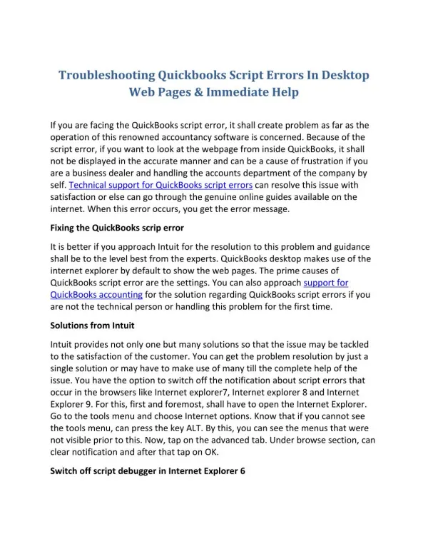 Troubleshooting quickbooks script errors in desktop web pages